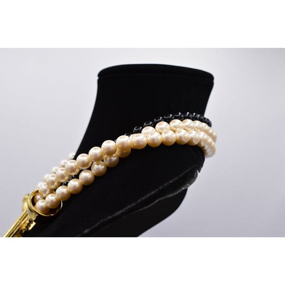 Givenchy Vintage Logo Collar Necklace Paris Toggle Pearl Black White Chunky BinG - Picture 6 of 12